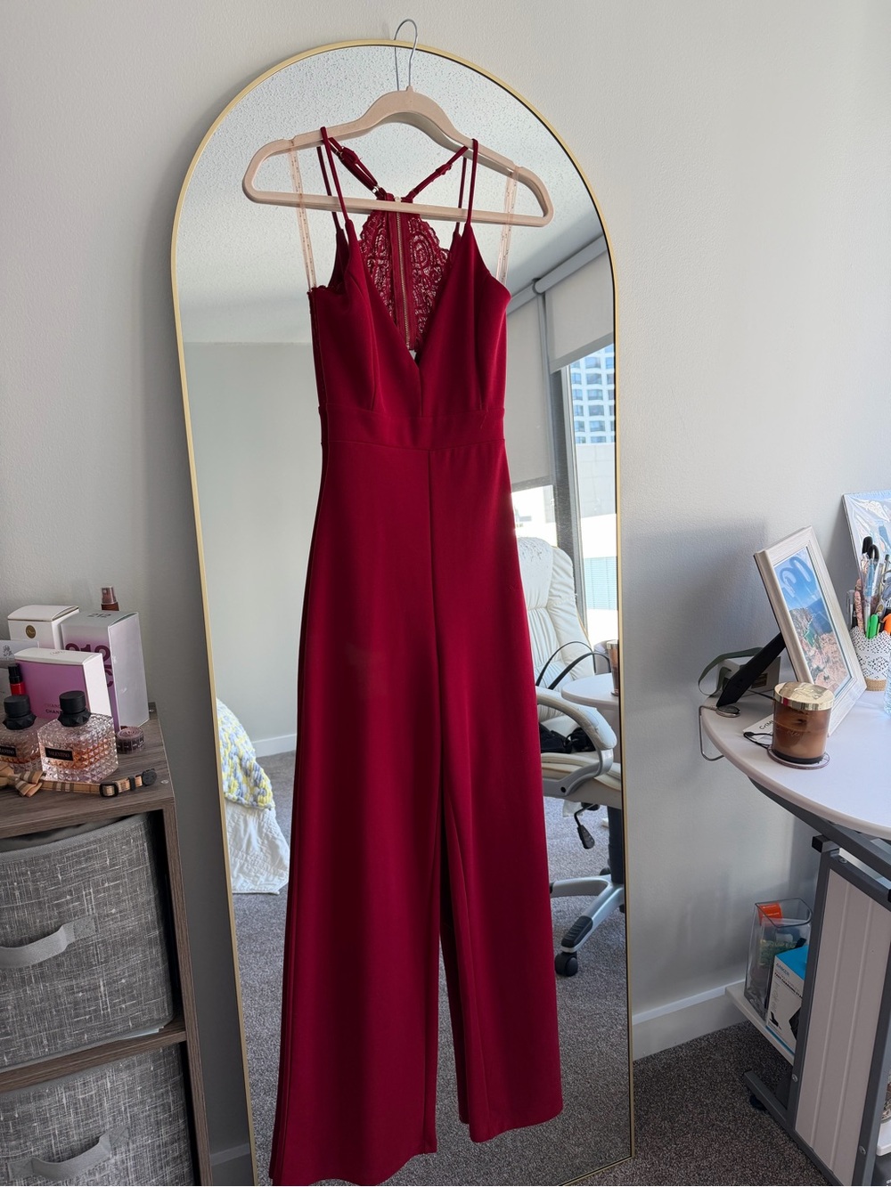 iris Burgundy Lace-Back Wide-Leg Jumpsuit
